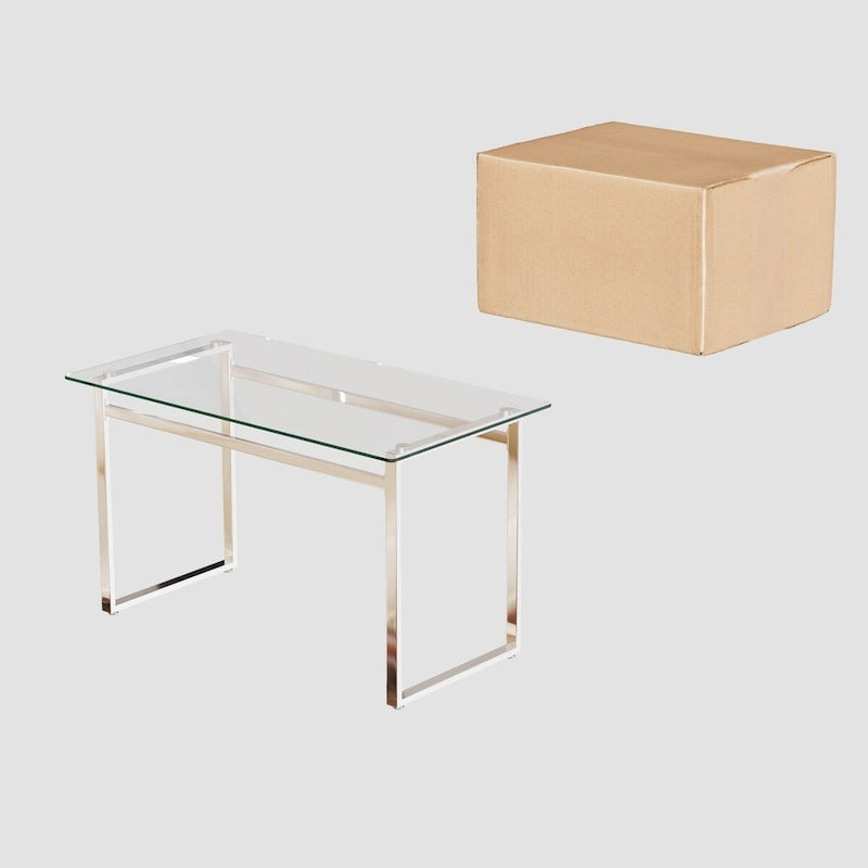 Modern Minimalist Rectangular Glass Dining Table for 4-6 with 0.31 Tempered Glass Tabletop and Silver Chrome Metal Legs
