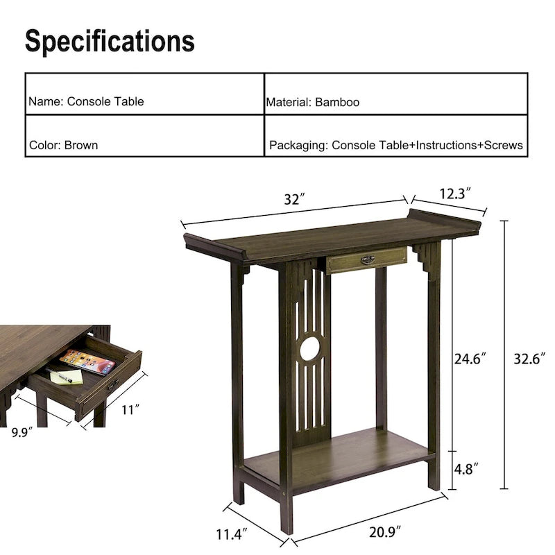 Classic Console Table with Drawer Bottom Shelf for Entryway Foyer